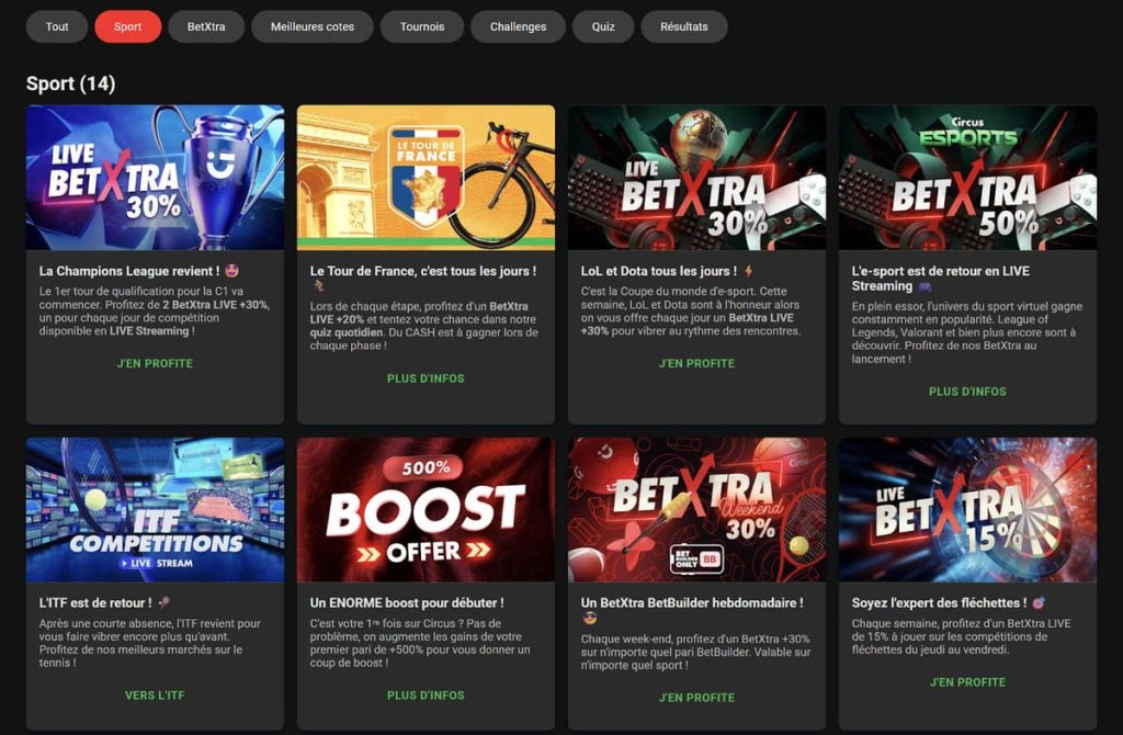 Circus Casino promotions sport